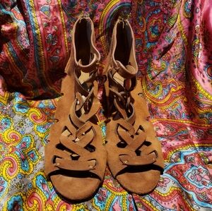 Zodiac Camila tan suede leather strappy high heel sandal shoe women's size 6.5